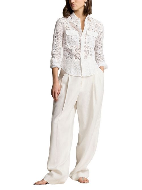 white broderie anglaise women's shirt with front pockets Ralph Lauren | 211935136001